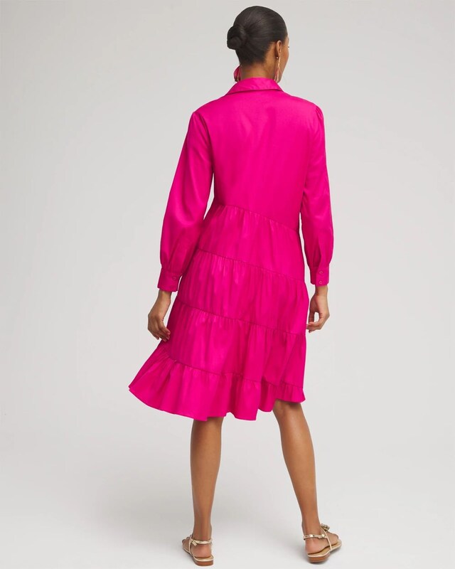 Poplin Asymmetrical Tiered Shirt Dress - image 3
